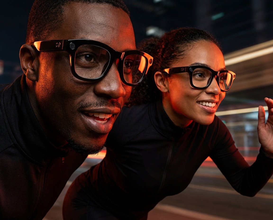 Casal a usar os óculos inteligentes Smart Giant